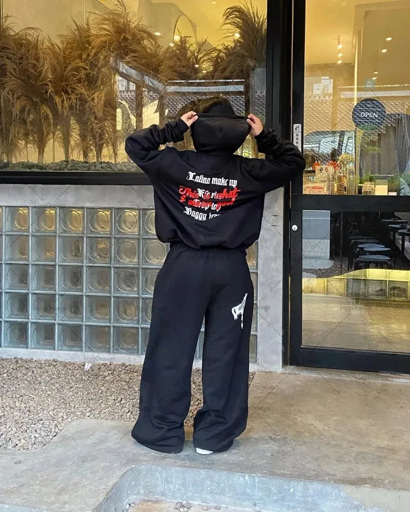 Hiphop Harajuku Streetwear Y2K Clothing Two Piece Set From