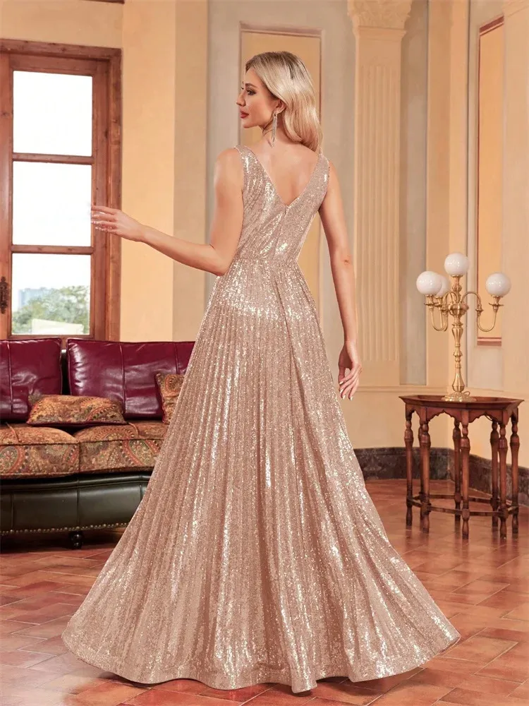 Women Sequin Cocktail Dress Floor-Length Chiffon V Neck Sleeveless Formal  Evening Maxi Dress from Dhgate Urban Sexy Dresses - price 121.44