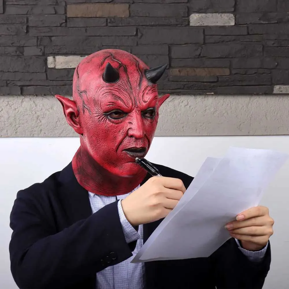 Mephistopheles Red Demon Horn Mask Cosplay Horror Devil Skull Killer ...