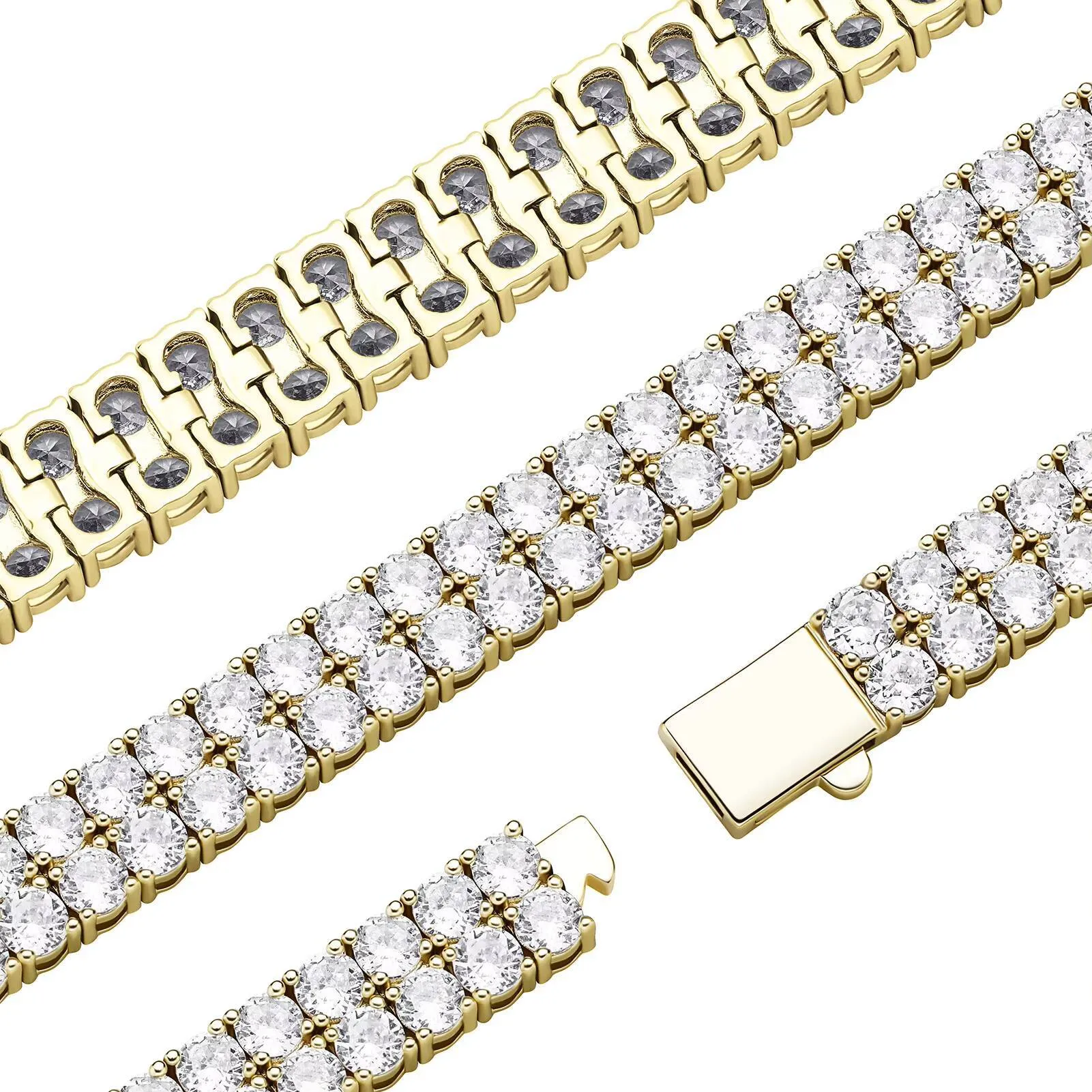 TOP ICY Unique Design 2 Rows 3mm 4mm Double Layers AAA Moissanite Spring Safty Clasp 7 8 Inch Tennis Bracelet_voghion.com