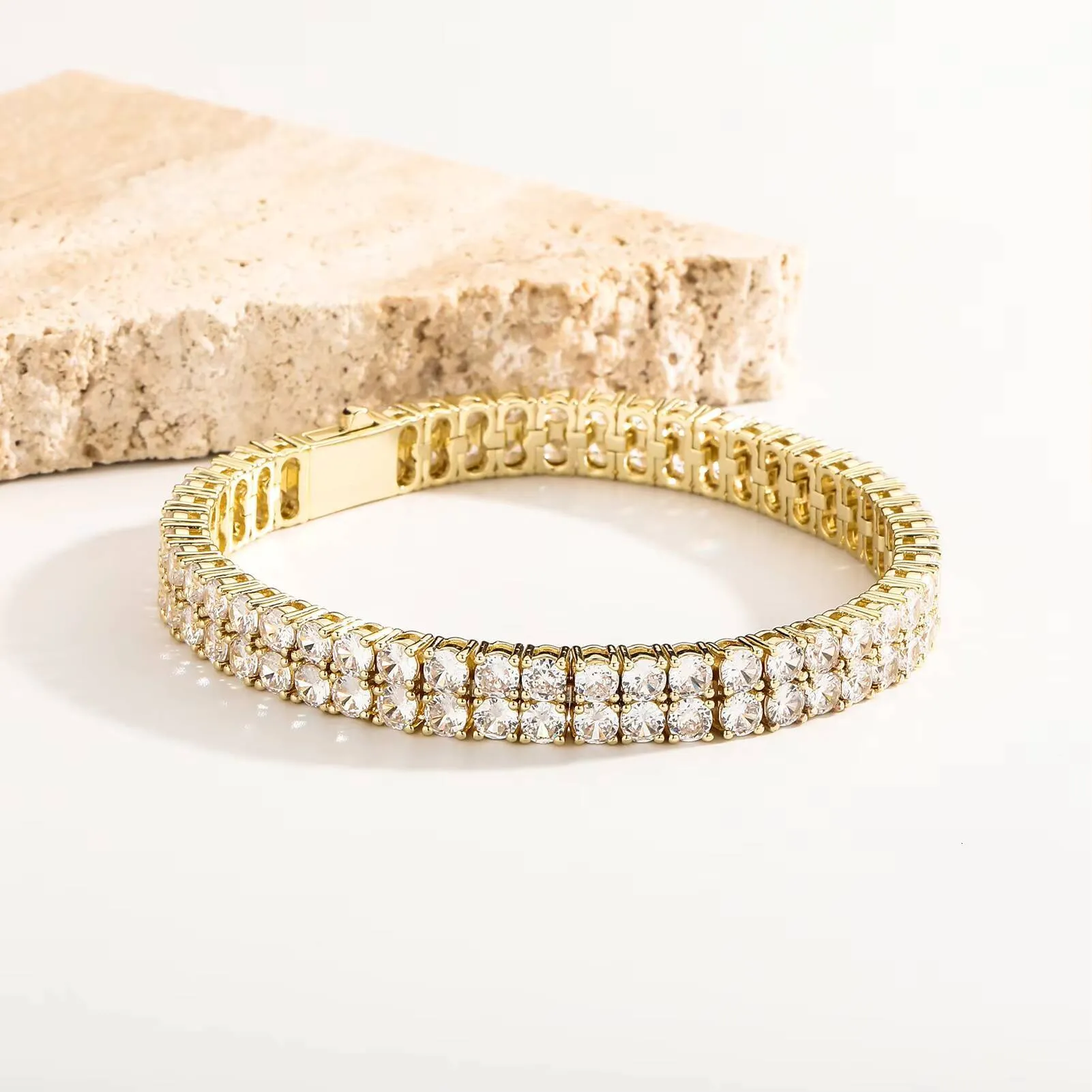 TOP ICY Unique Design 2 Rows 3mm 4mm Double Layers AAA Moissanite Spring Safty Clasp 7 8 Inch Tennis Bracelet_voghion.com