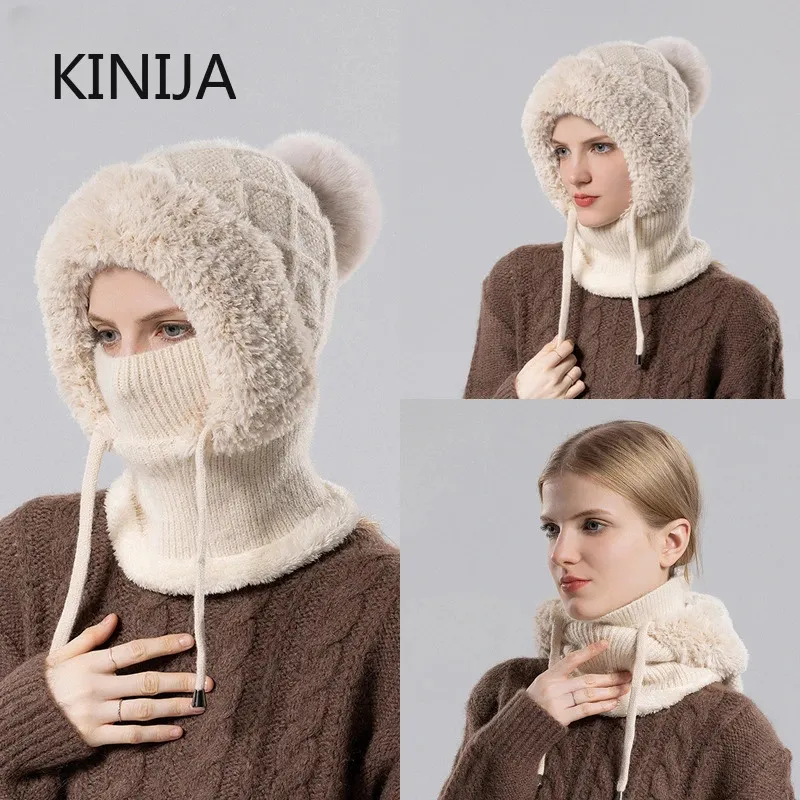 Berretto 3 in 1, con sciarpa e maschera, lavorato a maglia, da