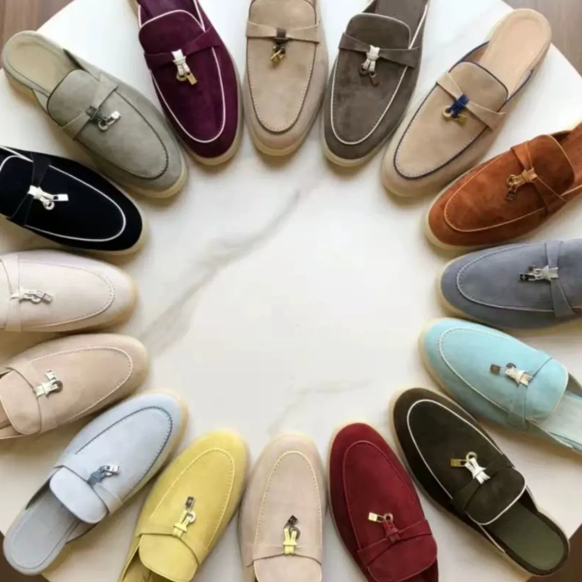 Suede Half Slippers: Metal Lock Slip On Flat Loafers Casual Summer ...
