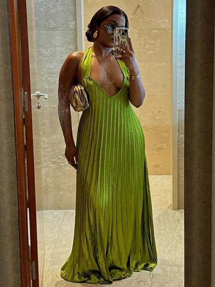 green halter knit dress Neck Backless Pleated – Floor... From Make08, $20.79 In Bulk Exclusive Of Decoration