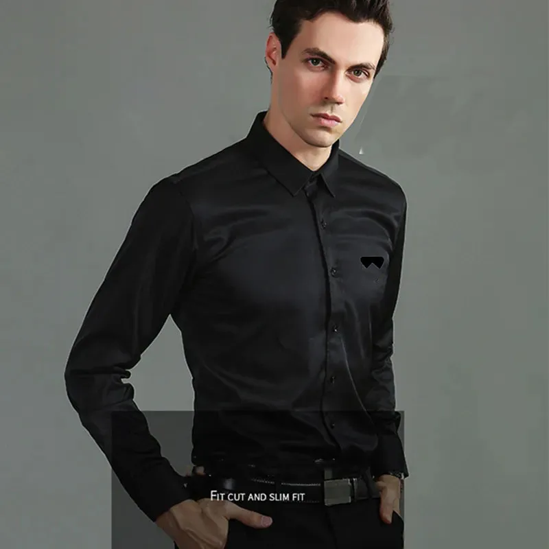 fitted lace wedding dress Mens Slim Fit Non Iron Cotton Performance Stretch Twill Dress Shirt –  Adonis Shirts Inc main image 1