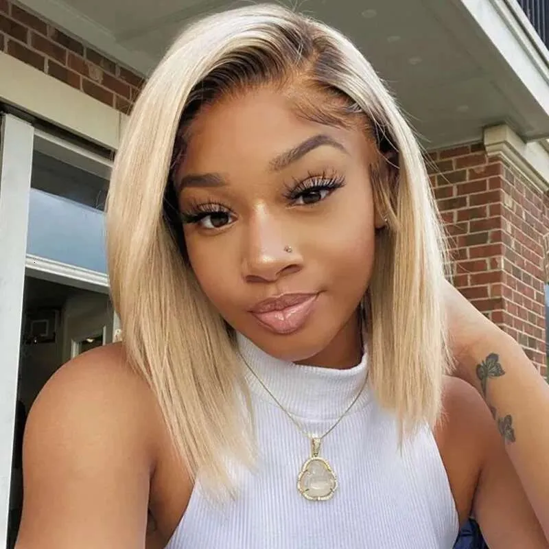 Ash Blonde Human Hair Wig with 5×5 in Silk Top Lace Closure, 8-Inch ...