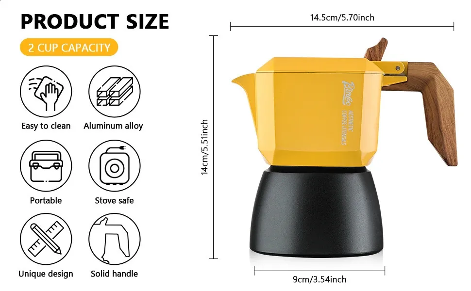 Small Bamboo Handle Moka Pot 2 Cup Aluminum From Mengdastore