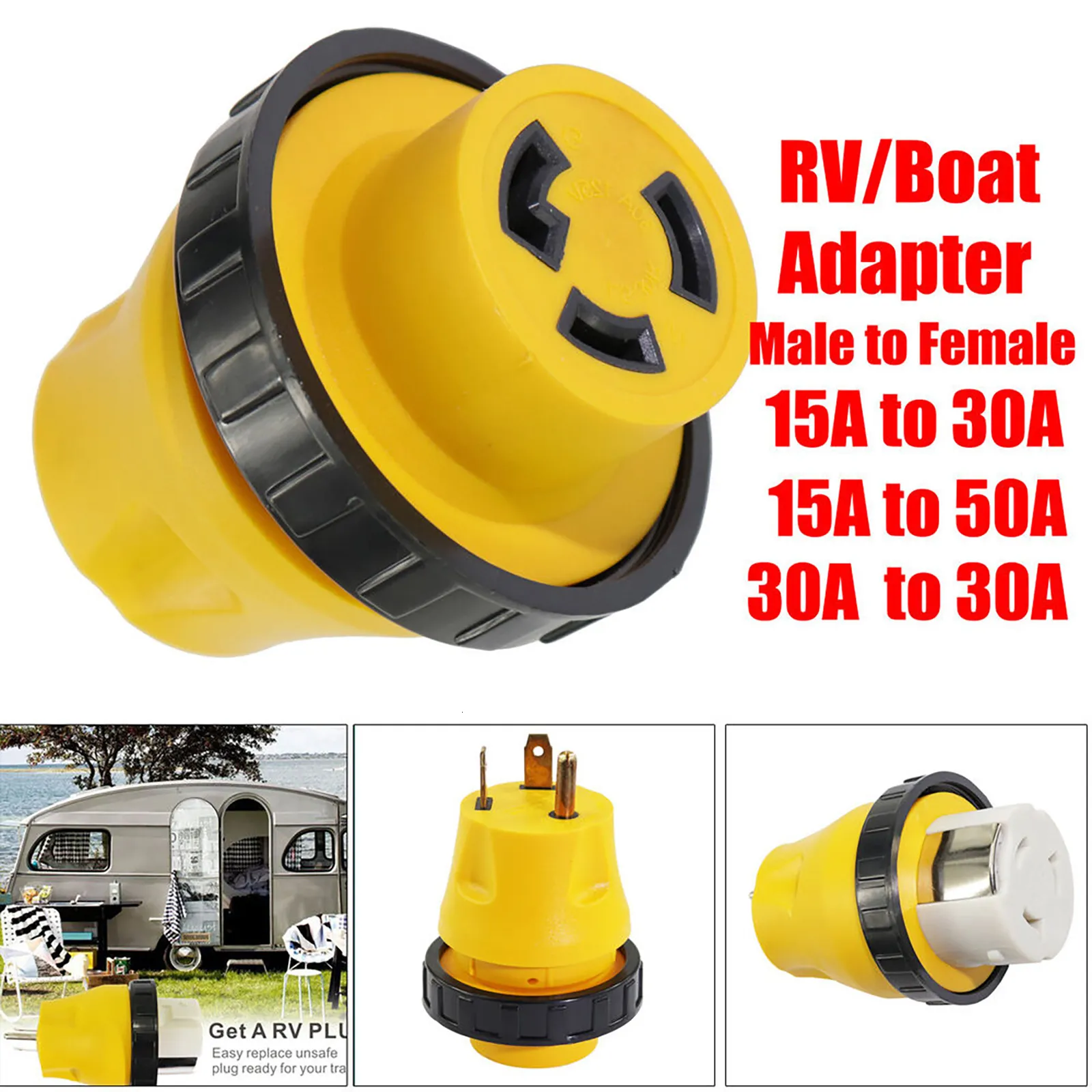 30AMP 125V RV Replacement Plug Set – Male & Female Receptacle Adapter For Camper, Boat, Trailer – Unbranded