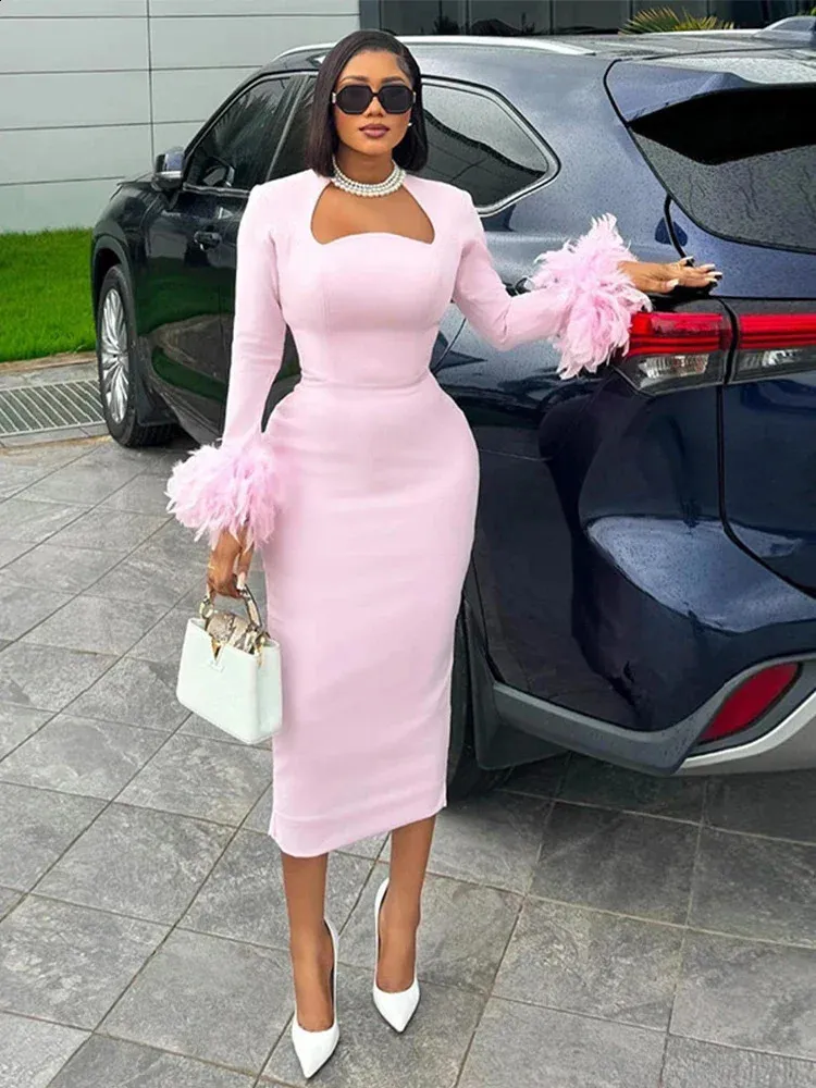 Sexy Pink Feather Patchwork Party Dress Womens Long... From Yujia02, $32.32  In Bulk | DHgate.Com