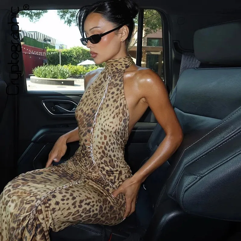 Cryptographic Fashion Halter Leopard Sexy Backless Maxi Dress Women Club  Outfits Bandage Embellished Long Dresses Robe Clothes 250303 From 8,46  |  DHgate