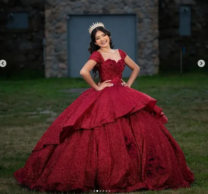 Burgundy Sequin Quinceanera Dresses Straps Off Shoulder Prom Party Ball  Gown | eBay