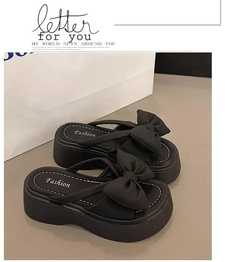 Ladies Platform Sandals With Butterfly Knot Beach Slides_voghion.com