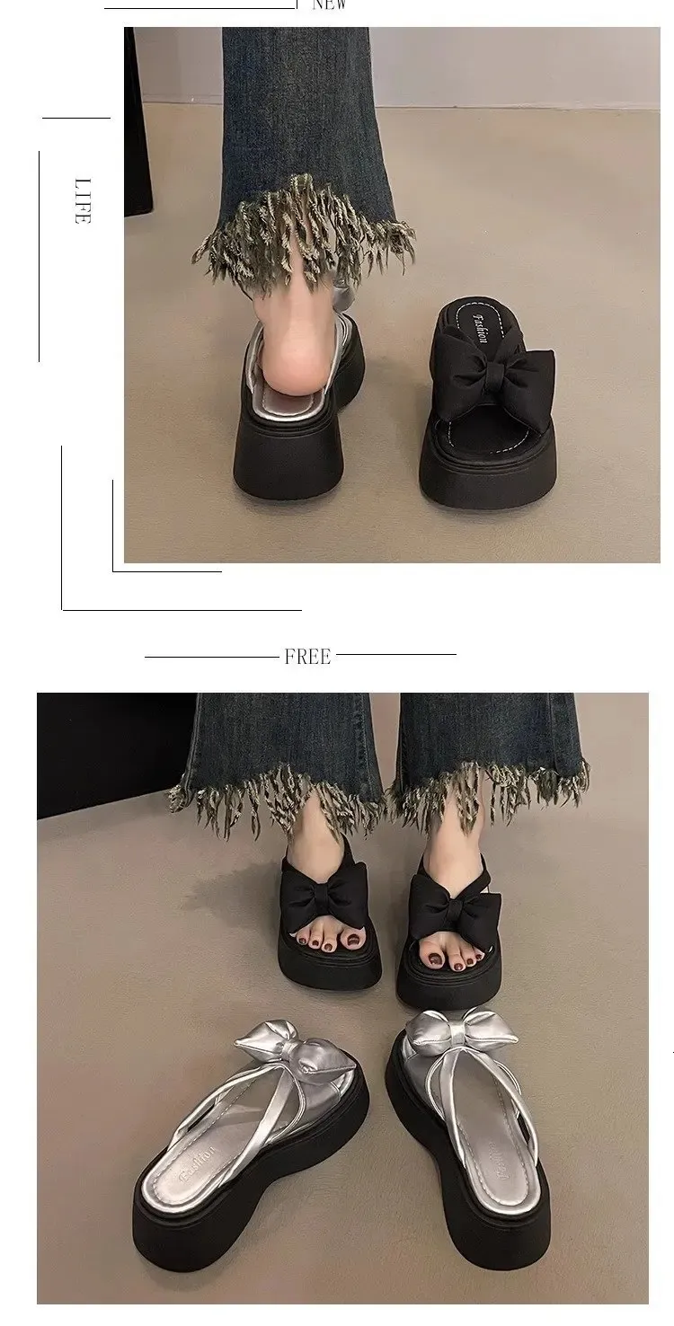 Ladies Platform Sandals With Butterfly Knot Beach Slides_voghion.com