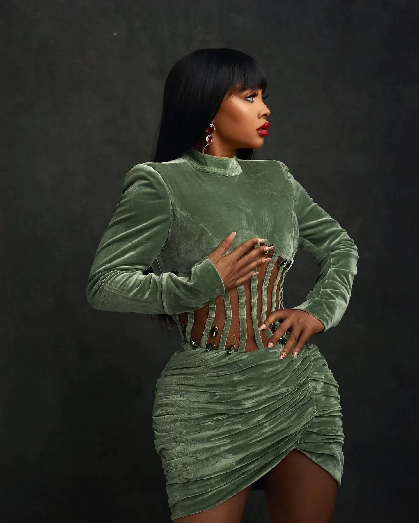 green emerald velvet dress BABARONI Off Shoulder Short Ruffle Satin Cocktail Dress Olive Green, Olive Green / US0 main image 0