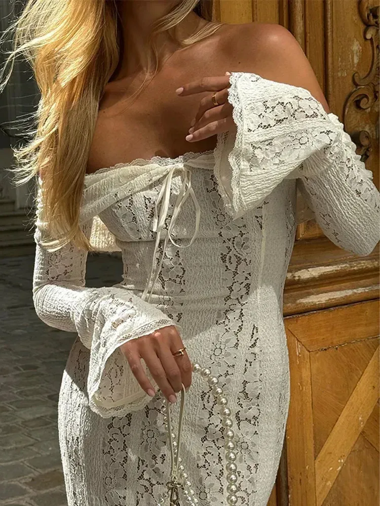 Sexy Lace Flare Sleeve Dress White Off Shoulder Slim... From Kong003,  $22.66 | DHgate.Com