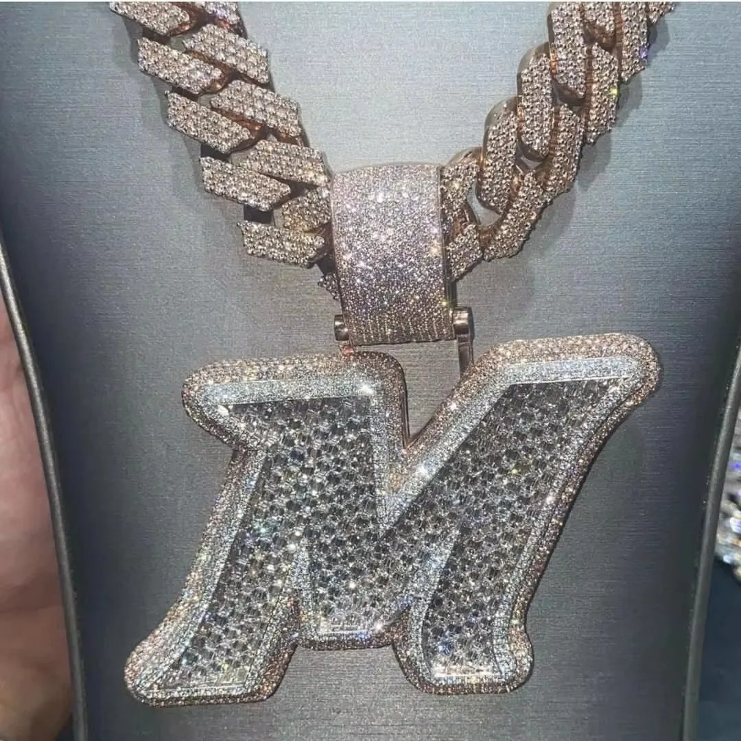 Moissanite Diamonds Men Layered Letter Pendant Custom Alphabet Without Chain Real Solid 925 Silver Ba_voghion.com