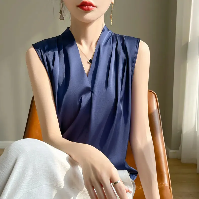 Office Wear Blusas, Damas Blanco White Satin Blusa: Tople De