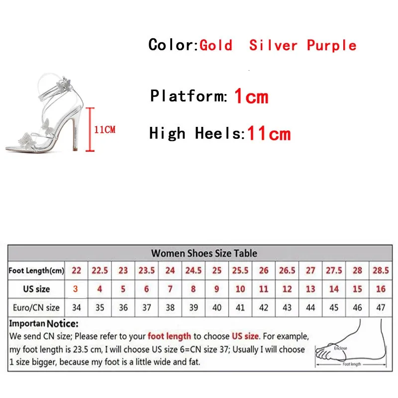 Liyke Crystal Butterfly Narrow Band Ankle Strap Gold Sandals Women Wedding Banquet Shoes Sexy Pointed Toe Stripper Heels_voghion.com