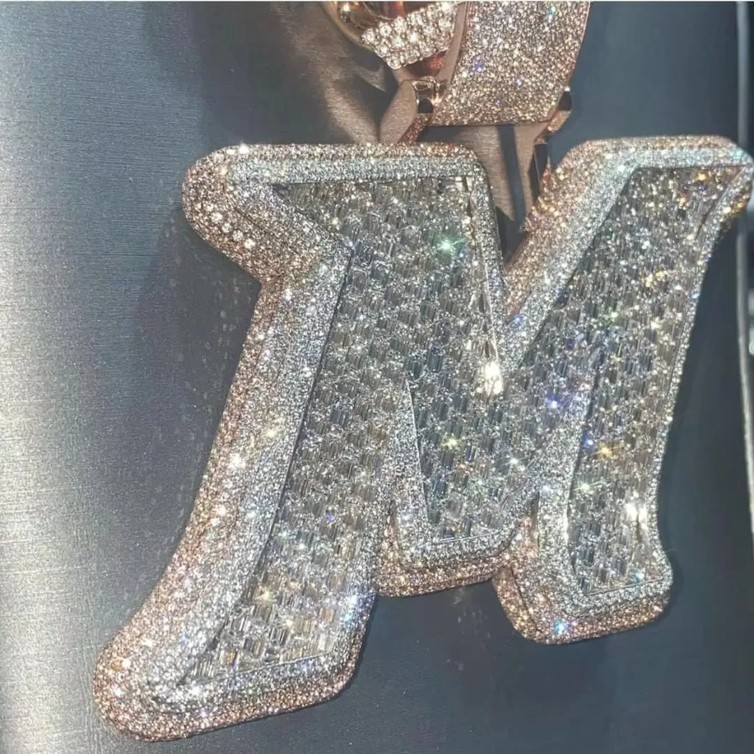 Moissanite Diamonds Men Layered Letter Pendant Custom Alphabet Without Chain Real Solid 925 Silver Ba_voghion.com