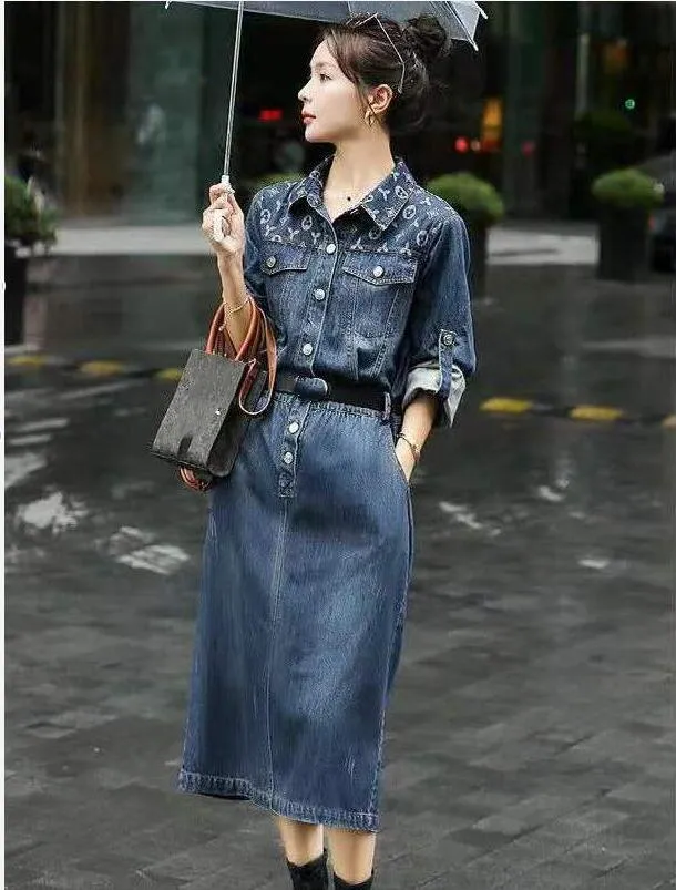 Denim Spandex Mid-Length Dress for Women with Stand Collar, Belt,  Sleeveless Empire Silhouette, Ankle-Length Skirt, Blue Jeans Style from  Dhgate Basic & Casual Dresses - price 35.18