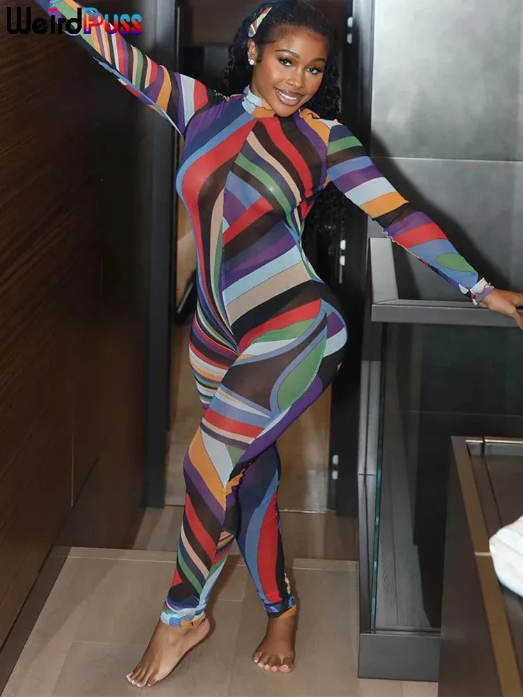 Save Big on Bulk Neck Zip Jumpsuit Mesh Jumpsuit Women's Long Sleeve O Neck  Turtleneck Bodysuit, Stretchy Skinny Overalls For Workout Fashion Best 