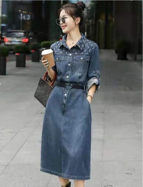 Denim Spandex Mid-Length Dress for Women with Stand Collar, Belt,  Sleeveless Empire Silhouette, Ankle-Length Skirt, Blue Jeans Style from  Dhgate Basic & Casual Dresses - price 35.18
