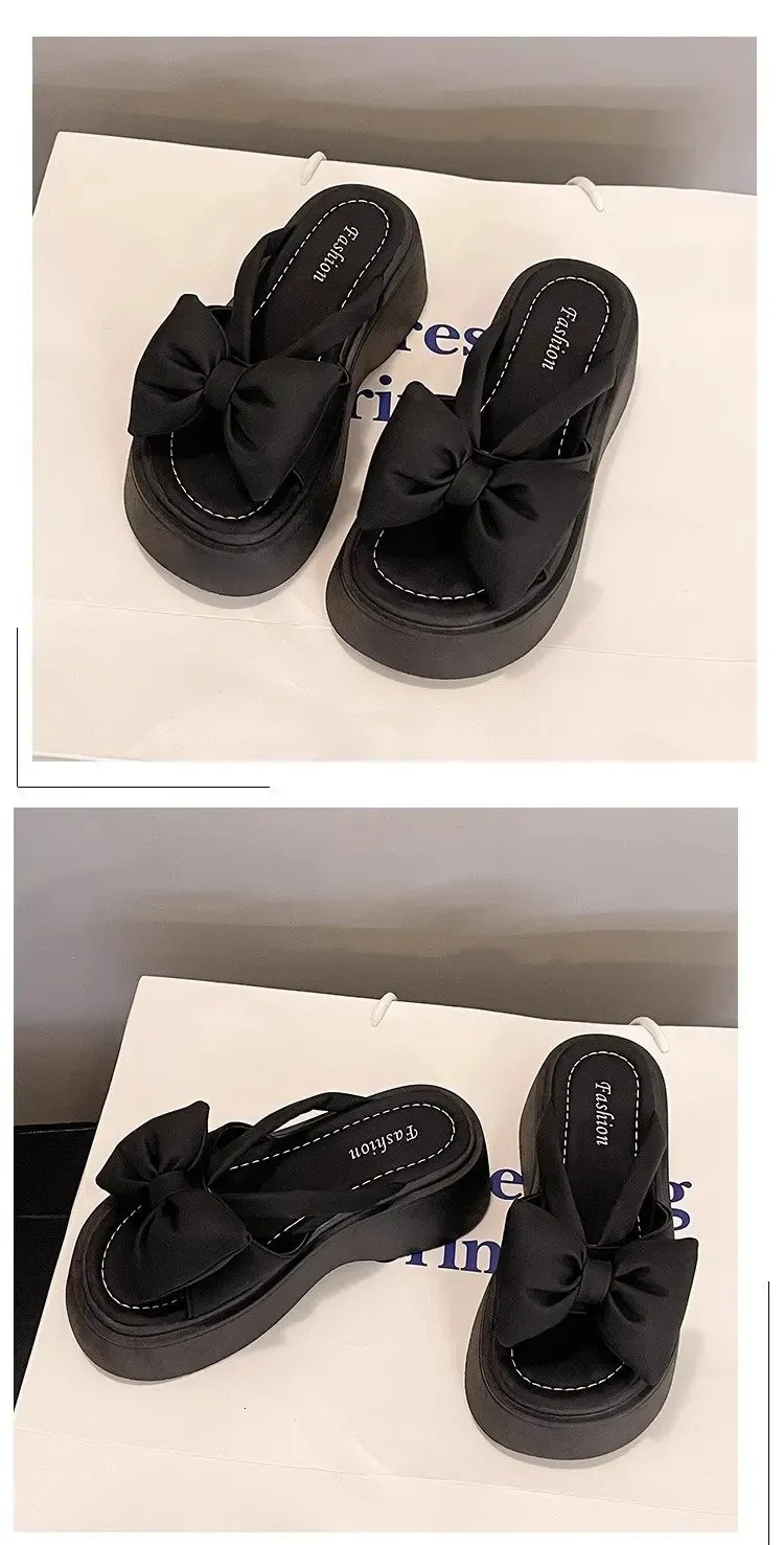 Ladies Platform Sandals With Butterfly Knot Beach Slides_voghion.com