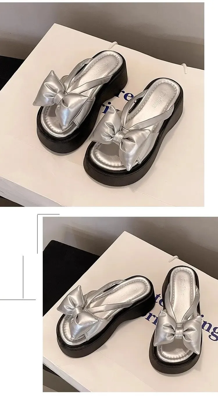 Ladies Platform Sandals With Butterfly Knot Beach Slides_voghion.com