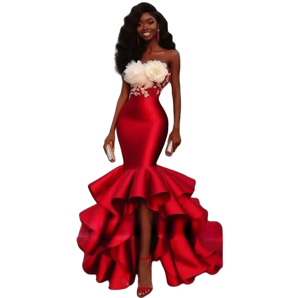 Chic High Low Red Mermaid Prom Dresses With Hand Made... From 99,25  |  DHgate
