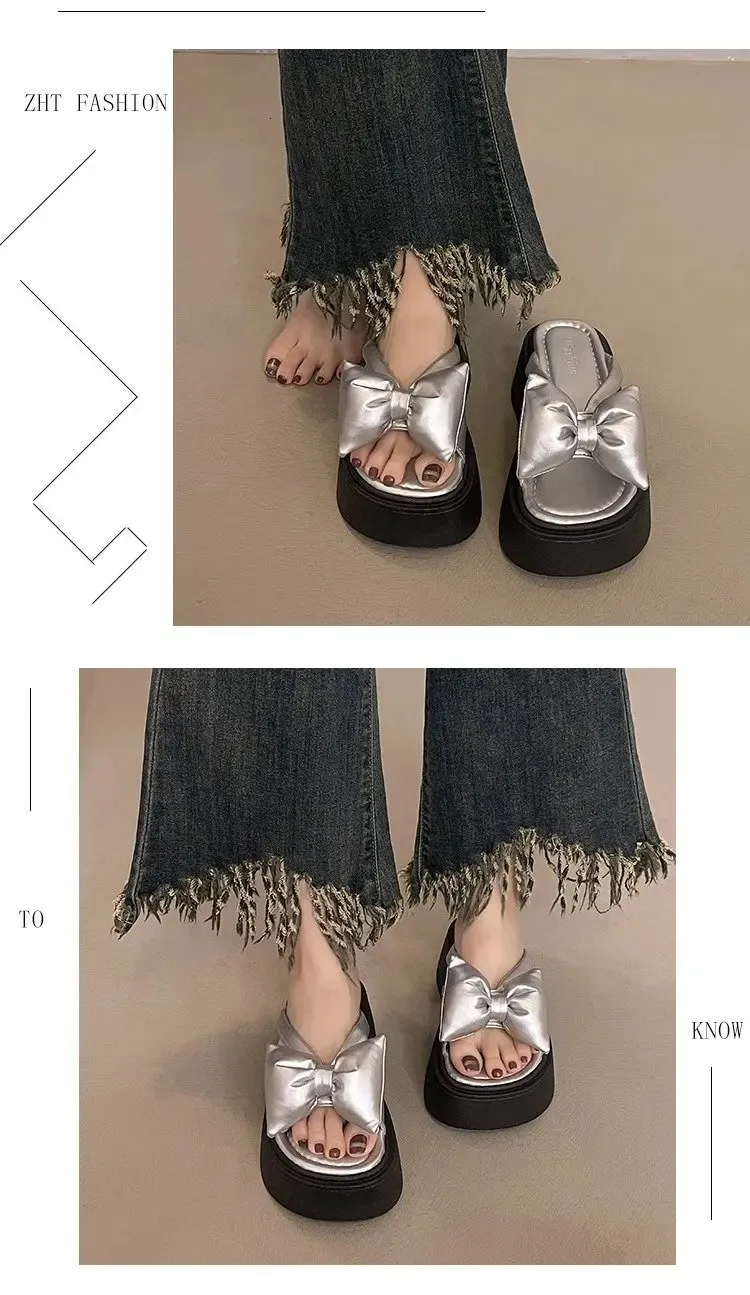 Ladies Platform Sandals With Butterfly Knot Beach Slides_voghion.com