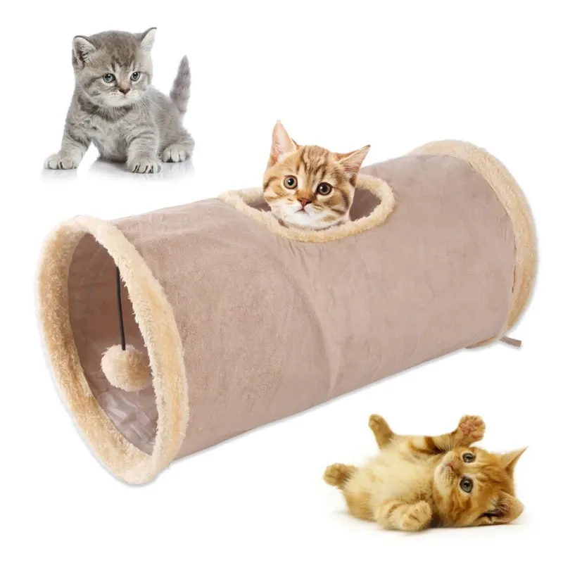 Foldable Cat Tunnel Plush Fabric Pet Play Tunnel For Kittens