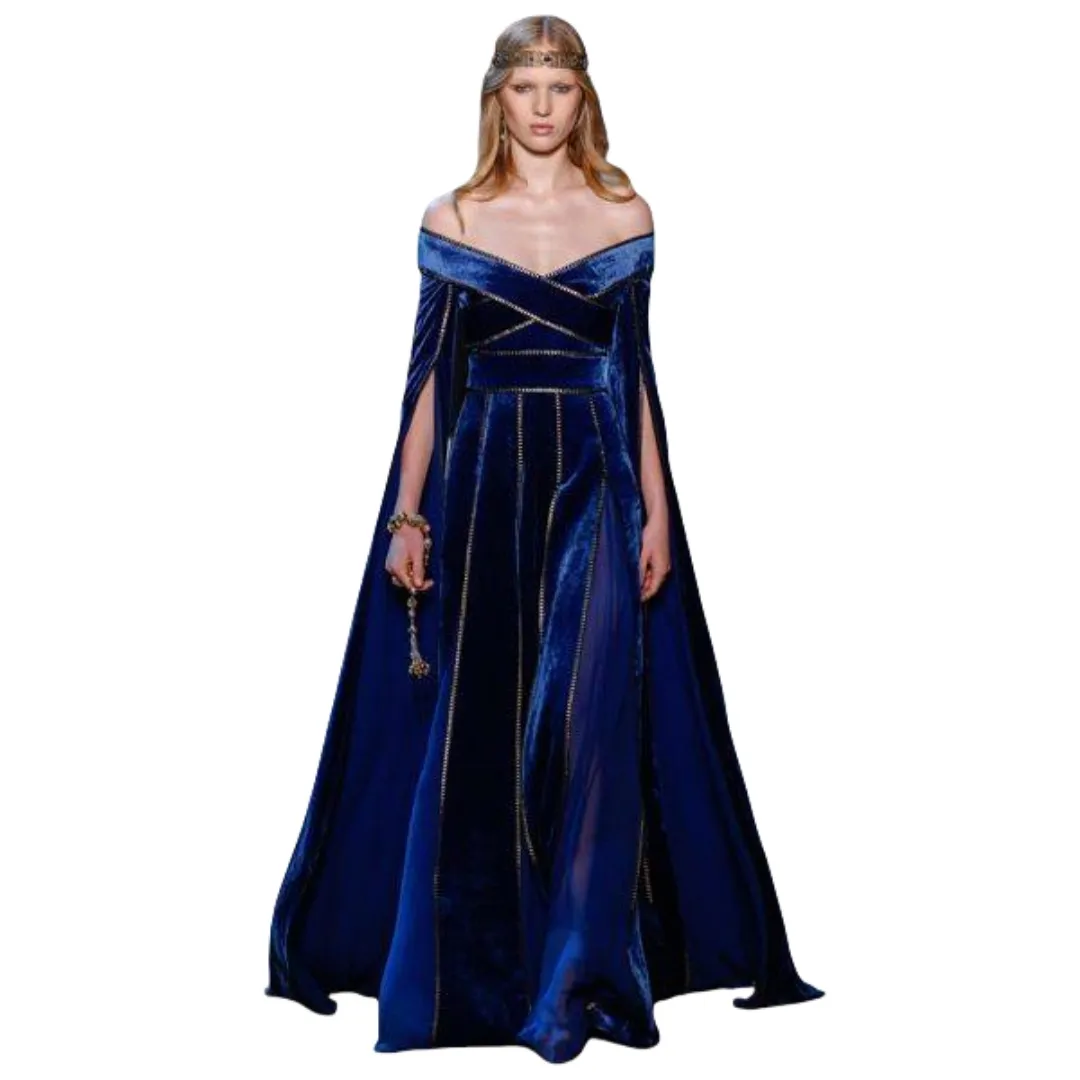 Royal Blue Velvet Off-Shoulder Evening Dress with Long Sleeves and Beading  Embellishment from Dhgate Evening Dresses - price 190.08
