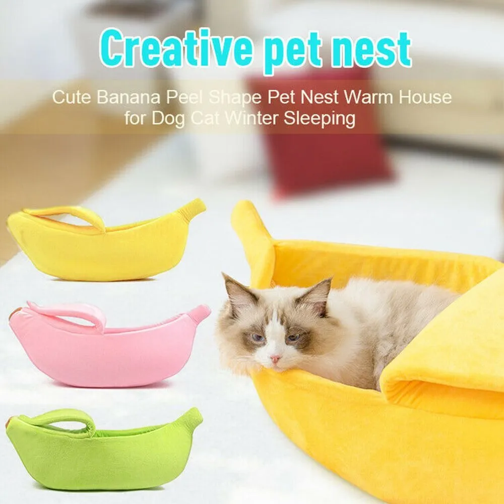 Cozy Cat Beds: Novelty Banana Shaped Pet Bed, Soft Plush Material