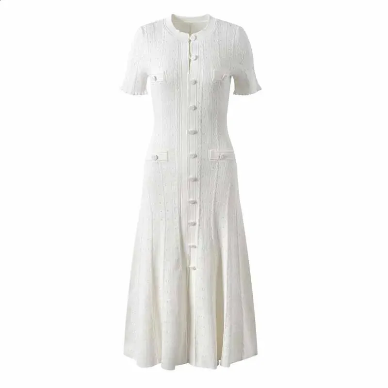 knee length dresses for ladies Ivory Striped Polo Midi Dress