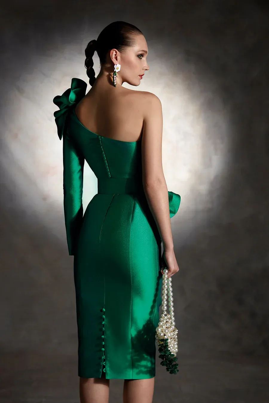 open lace back dress Dark Green Beaded One Shoulder Mother Bride Dress main image 0