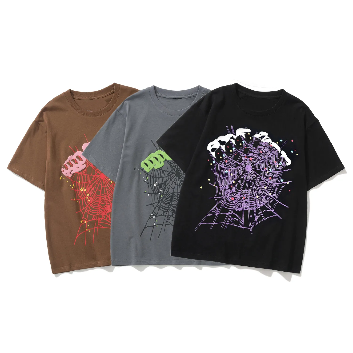 Men's 100% Cotton Short Sleeve Crew Neck T-Shirt with Spiderweb