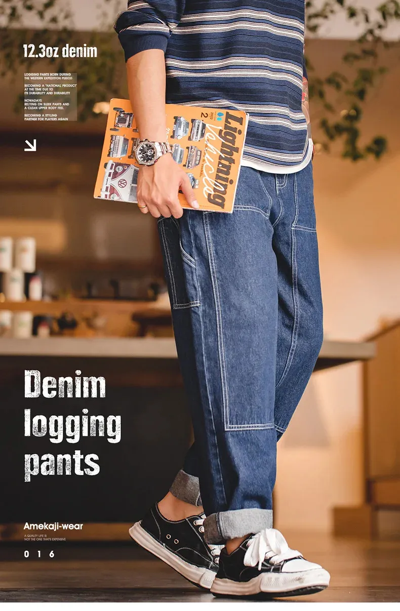 Maden Autumn Vintage Washed Denim Lumberjack Pants From Lu04