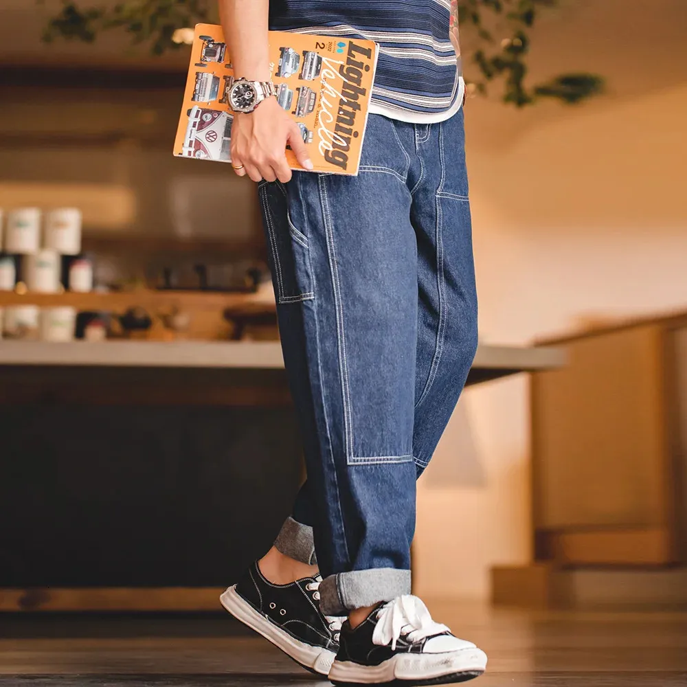Maden Autumn Vintage Washed Denim Lumberjack Pants From Lu04