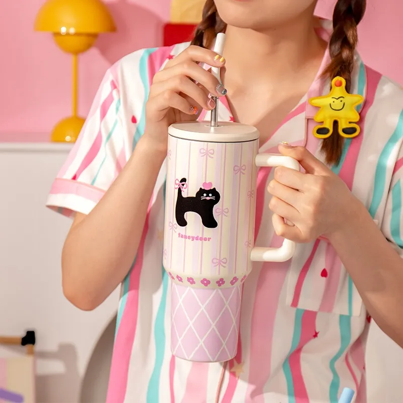 44oz Straw Tumbler with Handle - Large Capacity Travel Coffee Mug for Hot  and Cold Drinks