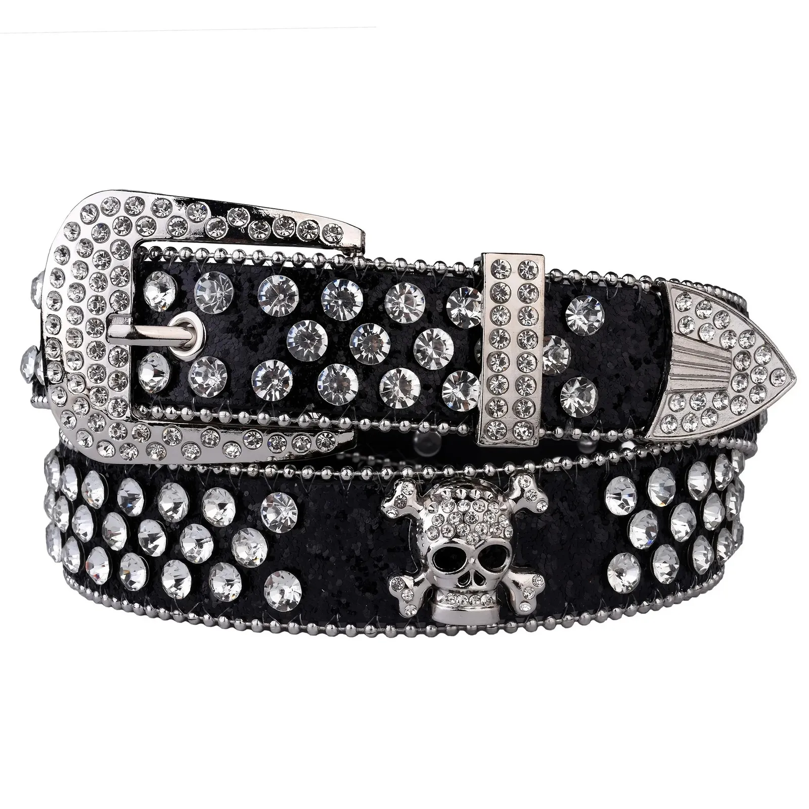 Rhinestone Skull Belt For Women Studded PU Leather... From  display picture 3