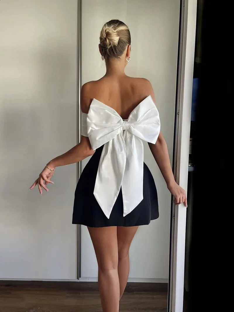 strapless open back dress Zapaka Women Simple White Ruffled Chiffon Engagement Party Dress with Slit Rehearsal Dinner Dress, White / US8