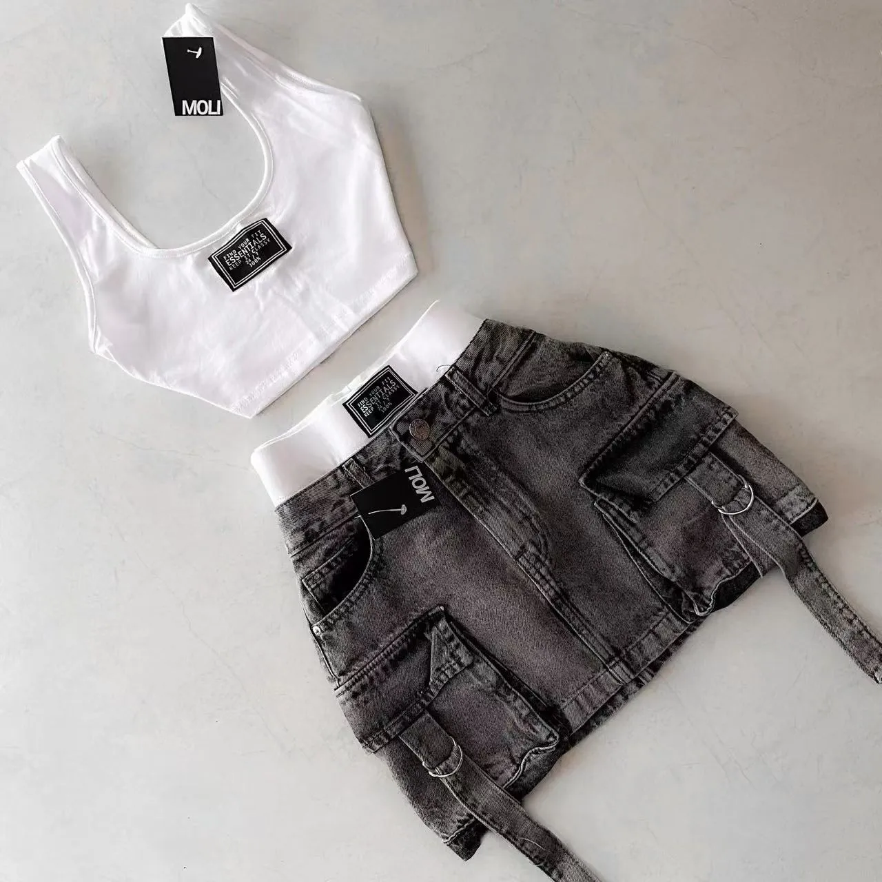Y2k Fashion Womens Two Peice Sets Multiple Pockets From