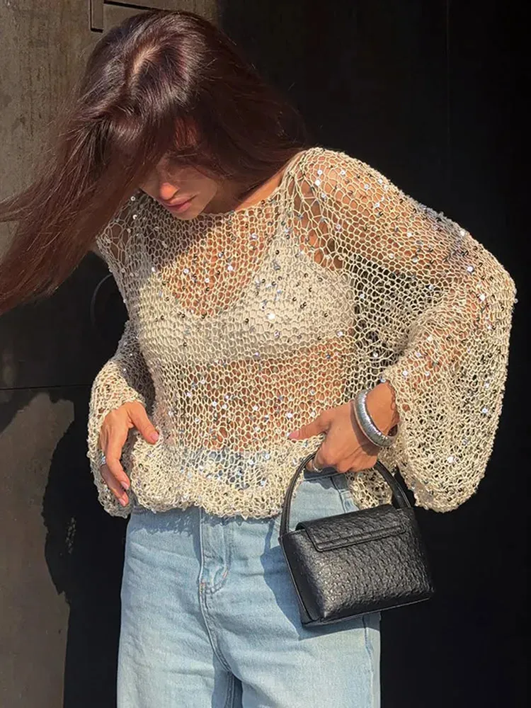 Wholesale Elegant Sheer Fishnet Top Women's Long Sleeve... From ...