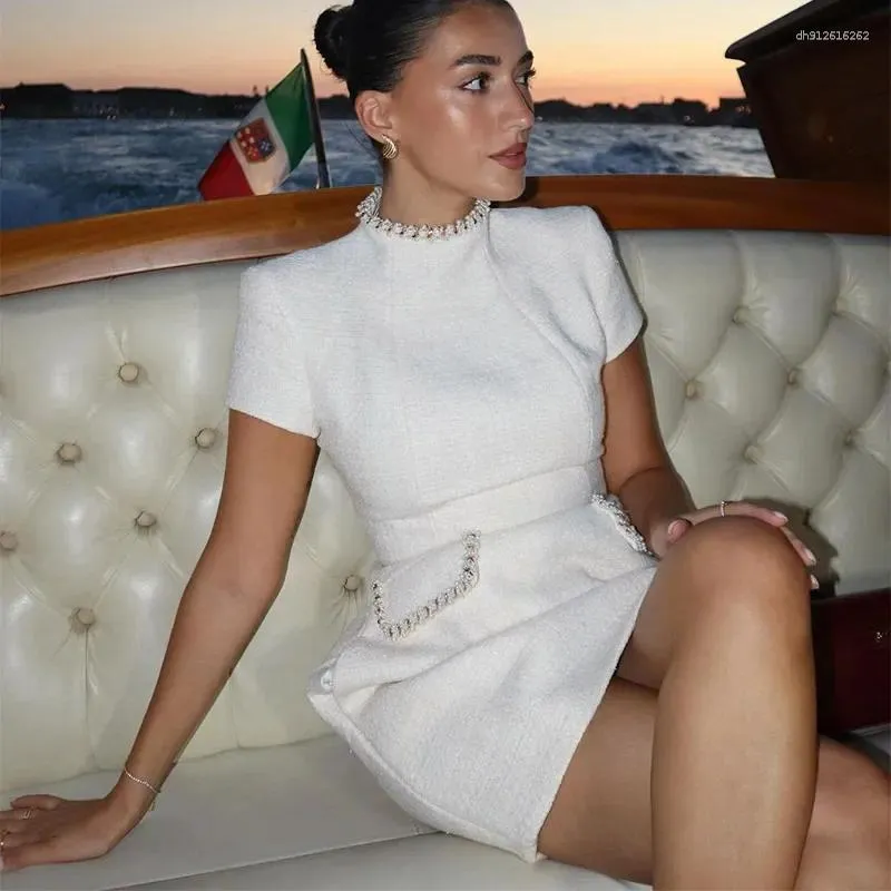 Party Dresses White Shoulder Pad Short Sleeve Dress... From Dh912616262,  $25.17 | DHgate.Com