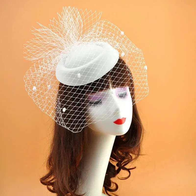 Vintage Women\'s Head Piece Hat Real Fur Polka Dot Veil Vintage Women main image 4