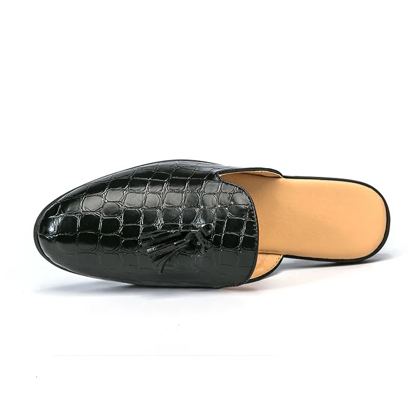 Summer Men Loafers Fashion Tassel Breathable Slippers Outdoor Lightweight Mules Cool Half Shoes For Man Leather Sandals_voghion.com