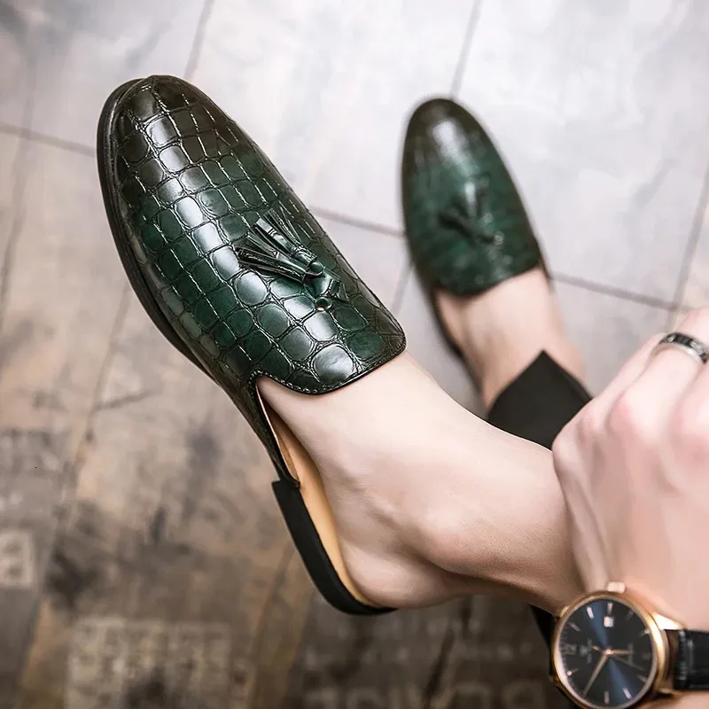 Summer Men Loafers Fashion Tassel Breathable Slippers Outdoor Lightweight Mules Cool Half Shoes For Man Leather Sandals_voghion.com