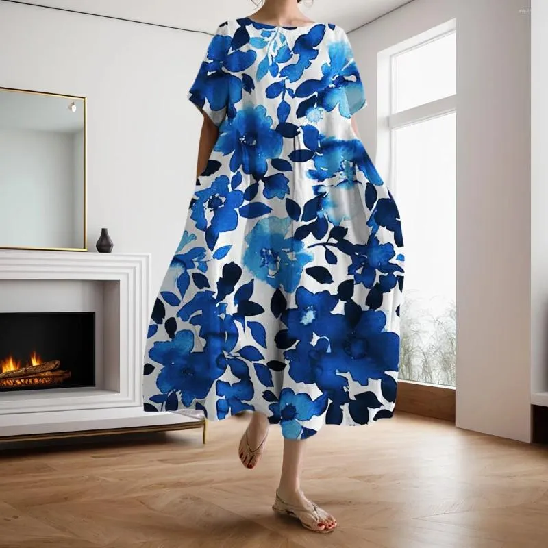 loose baggy dresses Casual Dresses Womens Flowy Oversized Dress Baggy Boho Floral Loose Long  Vacation Beach Swing Laziness Short Sleeve Skirt