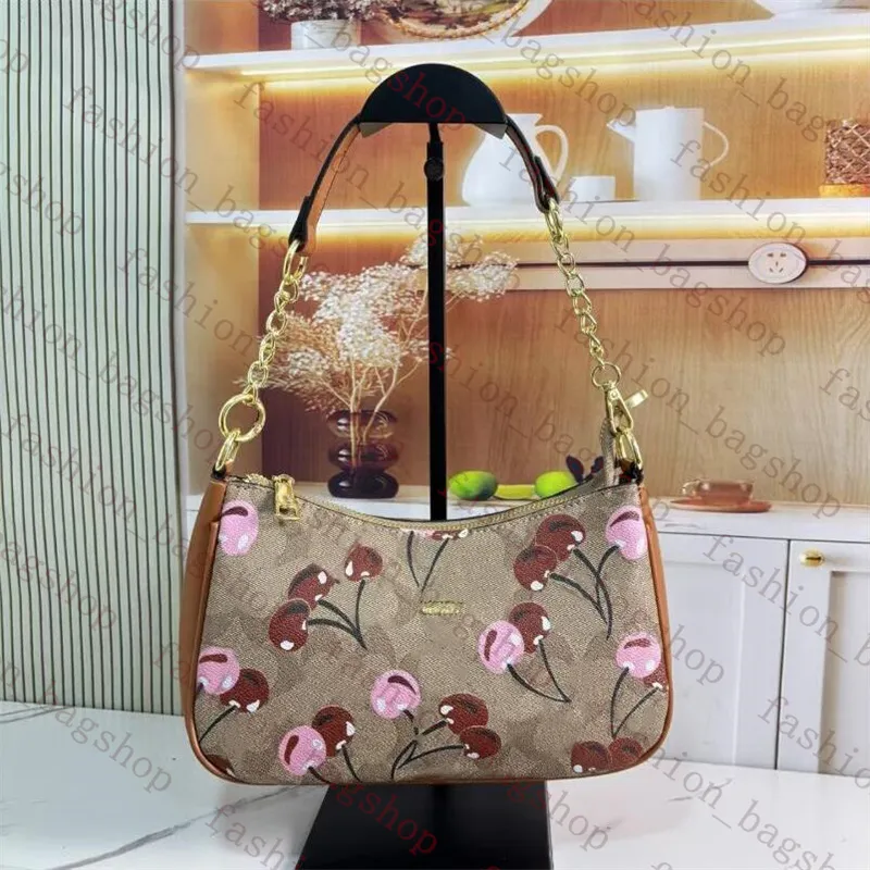 Fashion Womens Underarm Bag Designer Shoulder Bags Cherry Print Chain Tote Bag Luxury Handbag Soft Teri Hobo Crossbody Purse Lady Satchel Leather Half-moon Bag