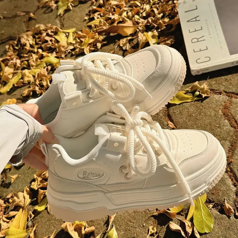 Trendy White Platform Sneakers Vintage Style Thick Heel, Breathable Y2K  Lolita Sport Casual Running Shoes for Women